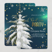 Invitation Arbre de Noël neigeux, Diamants et Snowflakes (Devant / Derrière)