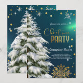 Invitation Arbre de Noël neigeux, Diamants et Snowflakes (Devant / Derrière)