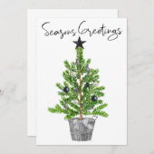 Invitation Arbre de Noël noir blanc Joyeuses Fêtes (Devant / Derrière)