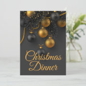 Invitation Arbre de Noël noir et or Dîner élégant (Debout devant)
