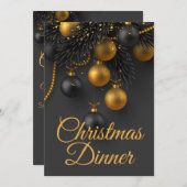Invitation Arbre de Noël noir et or Dîner élégant (Devant / Derrière)
