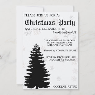 Invitation Arbre de Noël noir, Flocon de neige