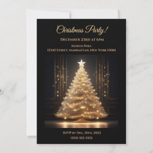 Invitation Arbre de Noël Or Élégant