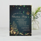 Invitation Arbre de Noël Or Flammes de neige vertes Noël (Debout devant)