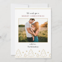 Arbre de Noël Or Simple Deux Photo Holiday Card