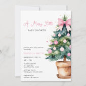 Invitation Arbre de Noël Pink Bow Joyeux petit Baby shower (Devant)