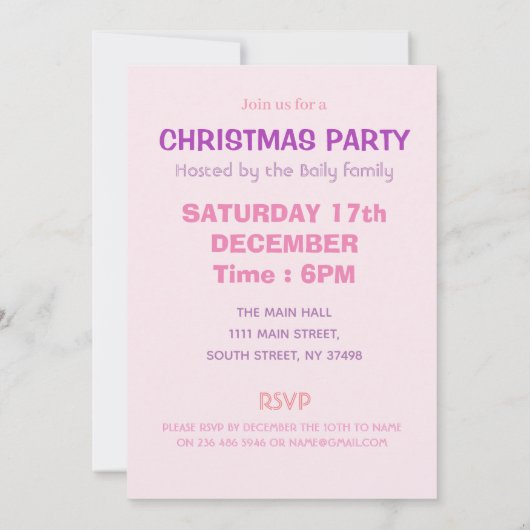 Invitation Arbre de Noël rose (Dos)