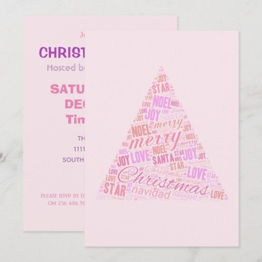 Invitation Arbre de Noël rose (Devant / Derrière)