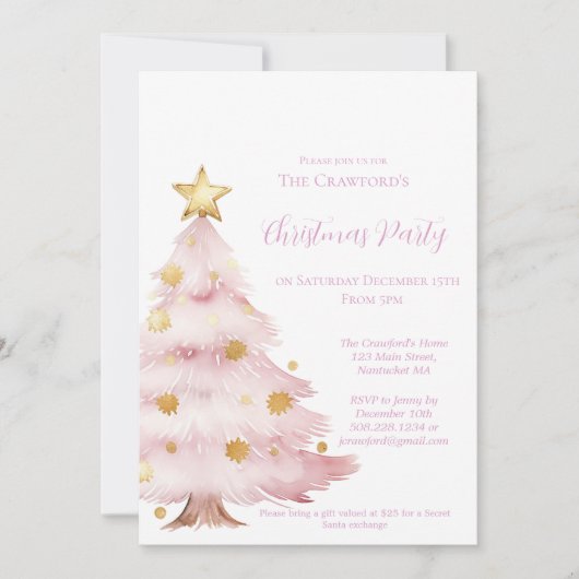 Invitation Arbre de Noël rose (Devant)