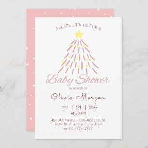 Invitation Arbre de Noël rose Baby shower d'hiver fille