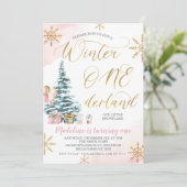 Invitation Arbre de Noël rose Hiver Onederland Anniversaire (Debout devant)