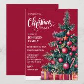 Invitation Arbre de Noël rouge avec et cadeaux aquarelle (Devant / Derrière)