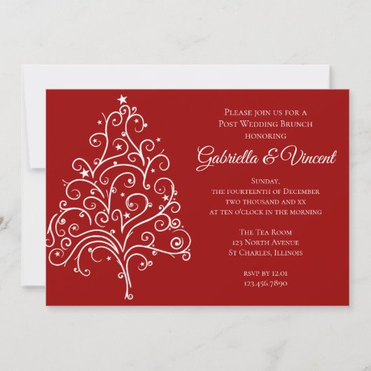 Invitation Arbre de Noël Rouge Brunch d'Après-Mariage d'Hiver (Devant)