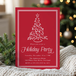 Invitation Arbre de Noël Rouge Classique Fête de Fêtes