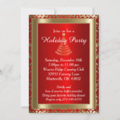 Invitation Arbre de Noël rouge et or (Devant)