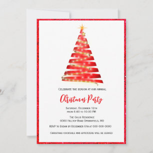 Invitation Arbre de Noël Rouge Festif Fête de Fêtes