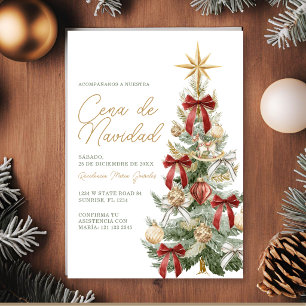 Invitation Arbre de Noël Ruban Rouge Cena De Navidad Dîner