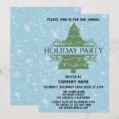 Invitation Arbre de Noël Société Fête Bleu neige (Devant / Derrière)