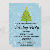 Invitation Arbre de Noël Société Fête Bleu neige (Devant / Derrière)