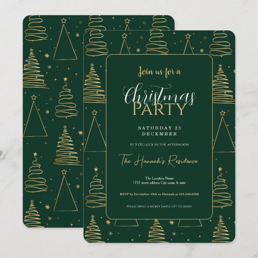 Invitation Arbre de Noël vert minimal (Devant / Derrière)