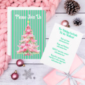 Invitation Arbre de Noël vert rose doux personnalisé