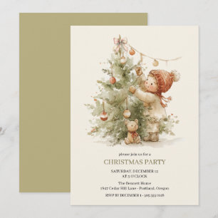 Invitation Arbre de Noël Vintage Aquarelle Fête de Fêtes