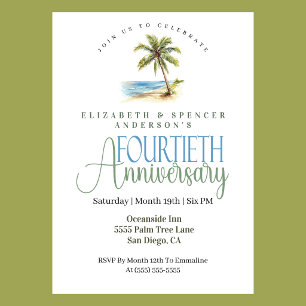 Invitation Arbre de palmier de plage 40e anniversaire de mari