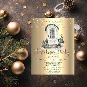 Invitation Arbre de pin aquarelle, fête de Noël devant la por