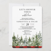 Invitation Arbre de pin vert aquarelle et carreau de buffle (Devant)