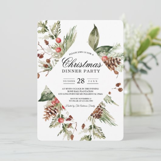 Invitation Arbre de pin vert d'hiver à l'aquarelle (Debout devant)