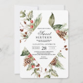 Invitation Arbre de pin vert d'hiver à l'aquarelle et pomme d (Devant)