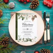 Invitation Arbre de pin vert d'hiver à l'aquarelle & fleurs b