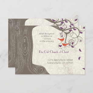Invitation Arbre de résineux Lovebirds Coral Purple Leaf Mari