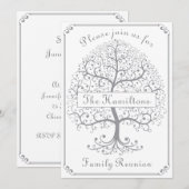 Invitation Arbre de Réunion Famille Arbre Argent Élégant Mode (Devant / Derrière)