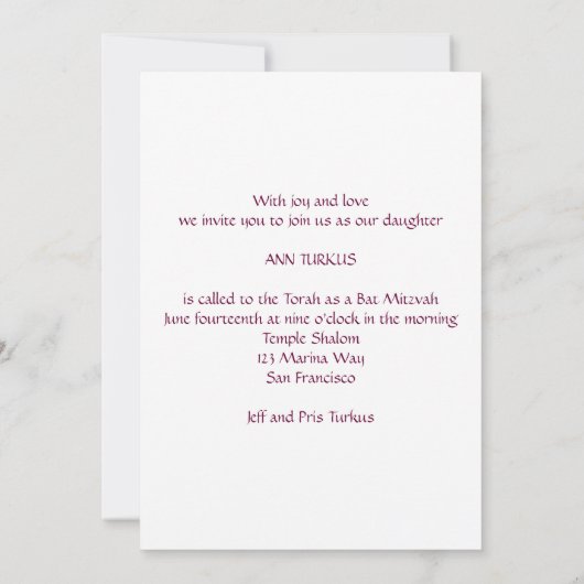 INVITATION ARBRE DE VIE (Dos)