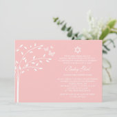 Invitation Arbre de vie Baby Girl Naming Day Papillon rose (Debout devant)