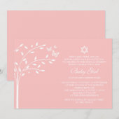 Invitation Arbre de vie Baby Girl Naming Day Papillon rose (Devant / Derrière)