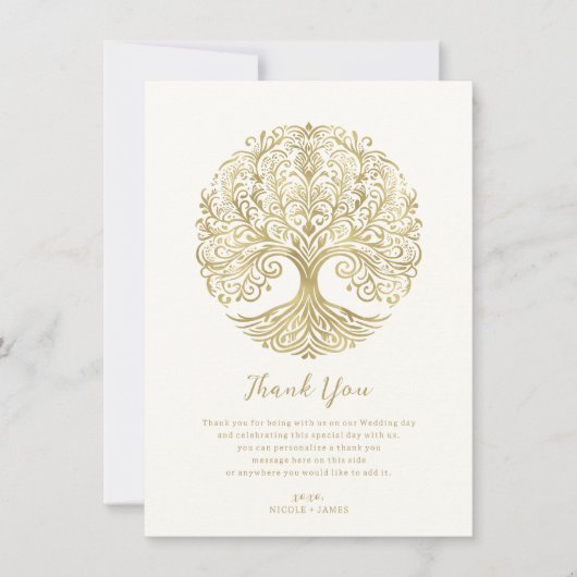 Invitation Arbre de Vie Crème & Or Celtique Merci (Devant)