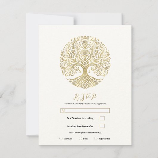 Invitation Arbre de Vie Crème Or Mariage Celtique RSVP (Devant)