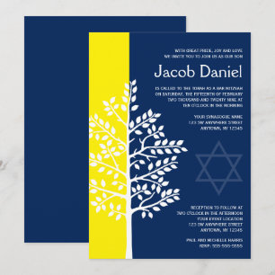 Invitation Arbre de vie de la Marine Jaune Barre Mitzvah Invi
