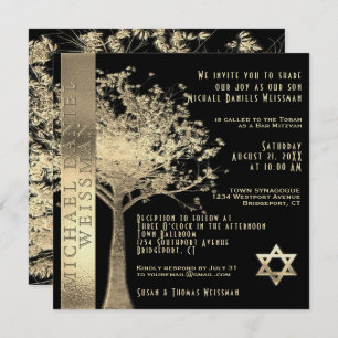 Invitation Arbre de vie Gold et Black Bar Mitzvah