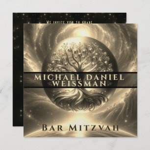 Invitation Arbre de vie Gold et Black Bar Mitzvah