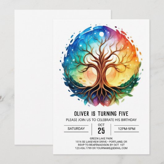 Invitation Arbre de vie moderne imprimable Anniversaire (Devant / Derrière)