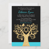 Invitation Arbre de vie Oiseaux Turquoise Blue Gold Bat mitzv (Devant)
