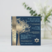 Invitation Arbre de vie Or et Marine Barre Bleue Mitzvah (Debout devant)