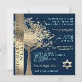 Invitation Arbre de vie Or et Marine Barre Bleue Mitzvah (Devant)