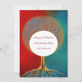 Invitation Arbre de vie or rouge turquoise à tout âge Anniver (Dos)