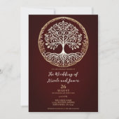 Invitation Arbre de vie Rustique rouge foncé Mariage celtique (Devant)
