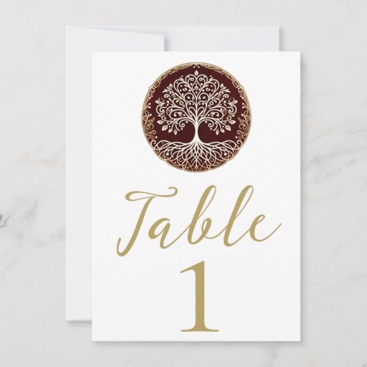 Invitation Arbre de Vie Rustique Rouge Foncé Table de Mariage (Devant)