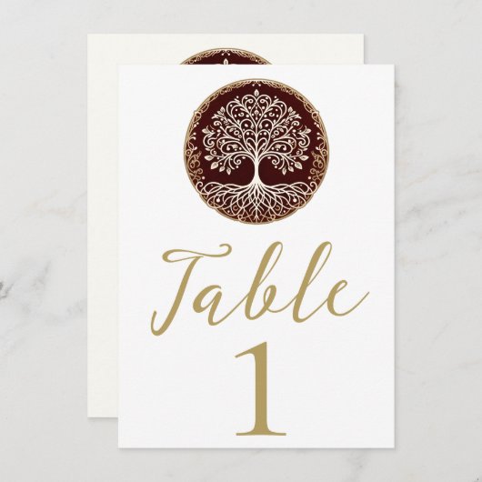 Invitation Arbre de vie Table Mariage rouge foncé rustique Ce (Devant / Derrière)